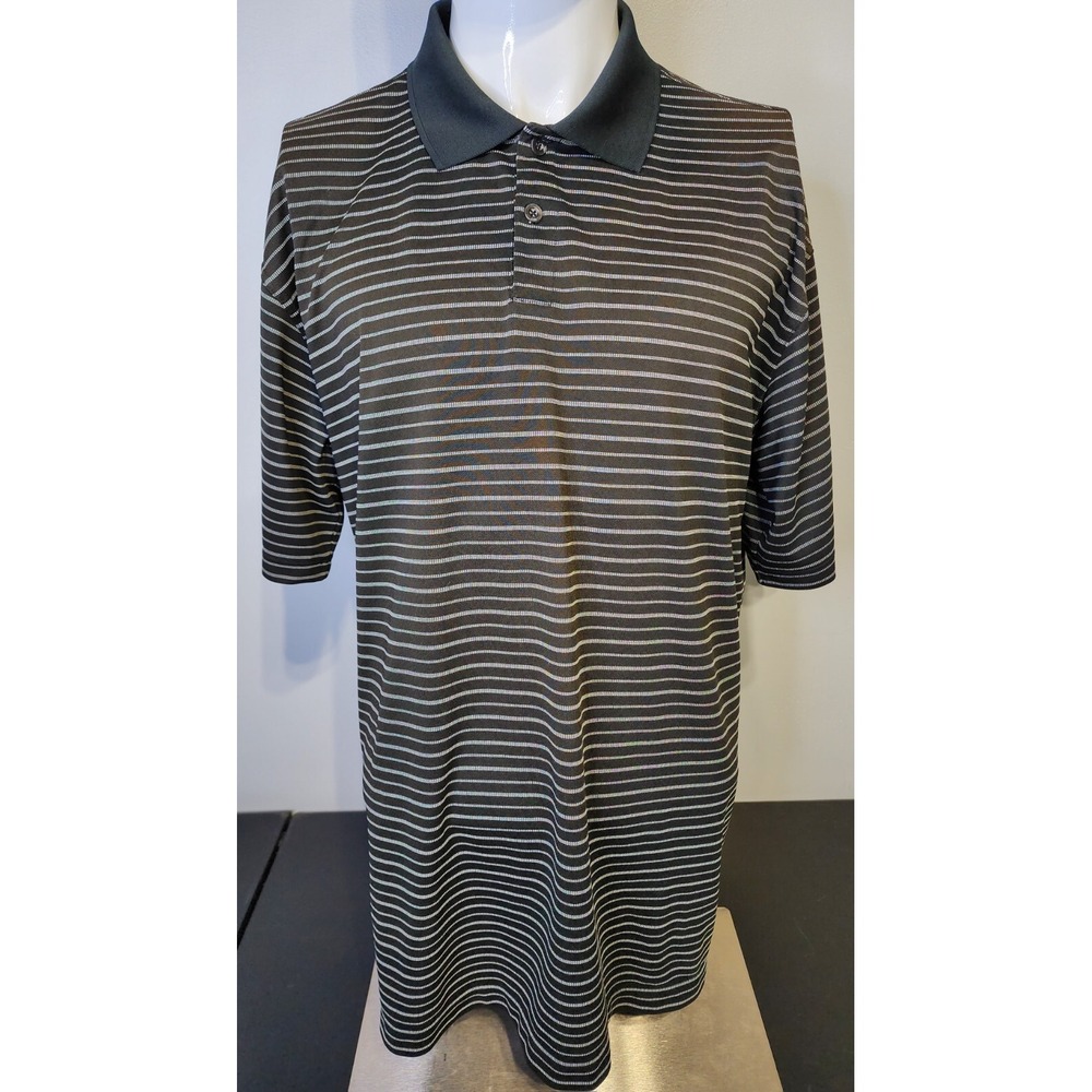 Nike‎ Golf Fit Dry Mens Size XL Black White Stripe Polo Short Sleeve Shirt